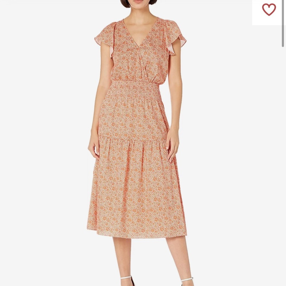 Parker Miley Smocked Flutter Sleeve Terracotta Midi Summer Dress Size XS